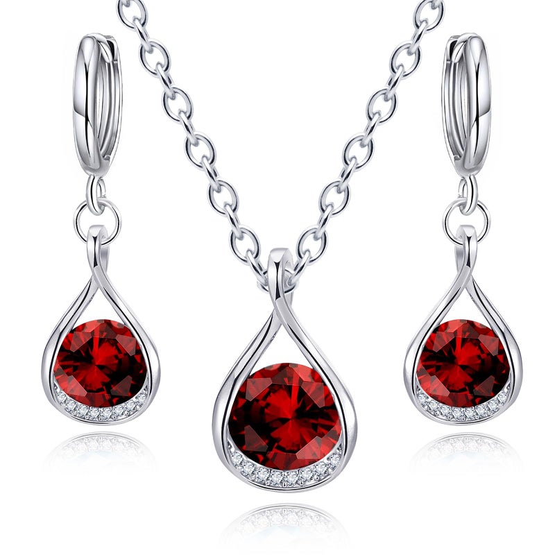 IFKM Silver Jewelry Sets For Women Rhinestone Pearl Crystal CZ Choker Necklace Earrings Bracelets Set For Bridal Bridesmaid Accessories Wedding Prom Anniversary Birthday Gifts (Wine Red) - Image 1