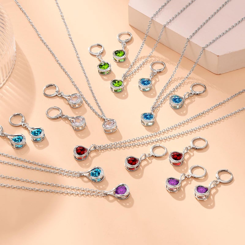 IFKM Silver Jewelry Sets For Women Rhinestone Pearl Crystal CZ Choker Necklace Earrings Bracelets Set For Bridal Bridesmaid Accessories Wedding Prom Anniversary Birthday Gifts (Wine Red) - Image 3