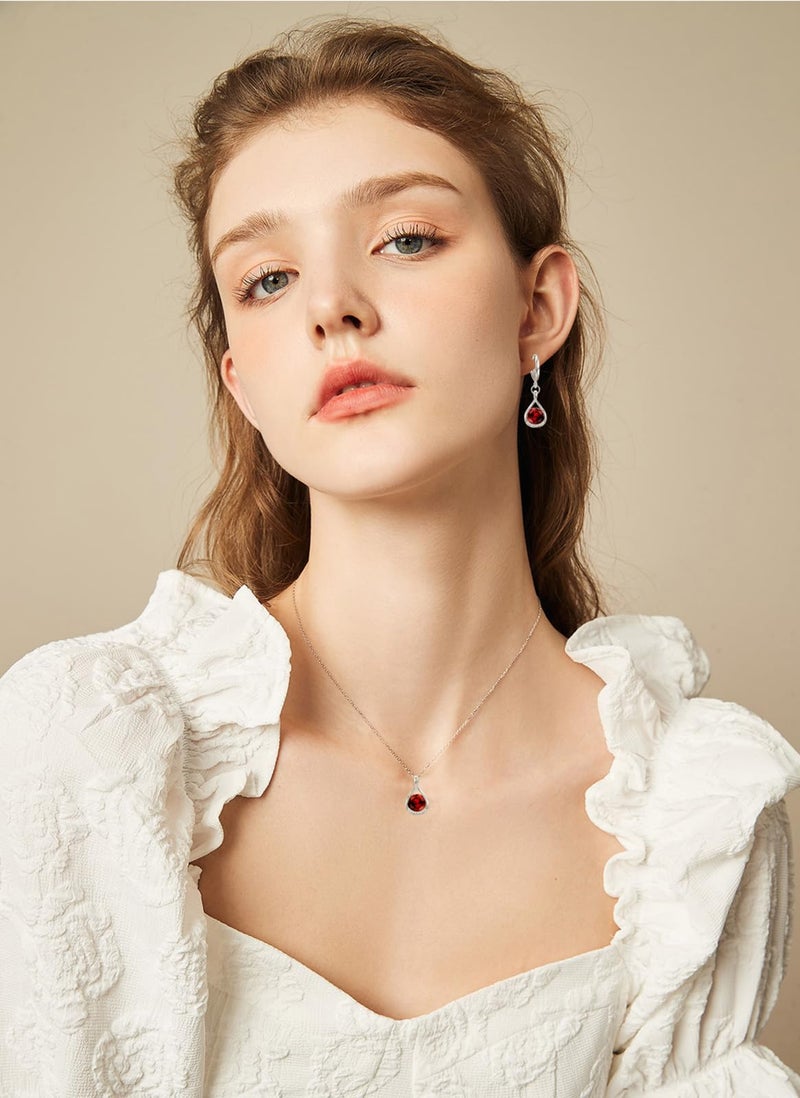 IFKM Silver Jewelry Sets For Women Rhinestone Pearl Crystal CZ Choker Necklace Earrings Bracelets Set For Bridal Bridesmaid Accessories Wedding Prom Anniversary Birthday Gifts (Wine Red) - Image 2