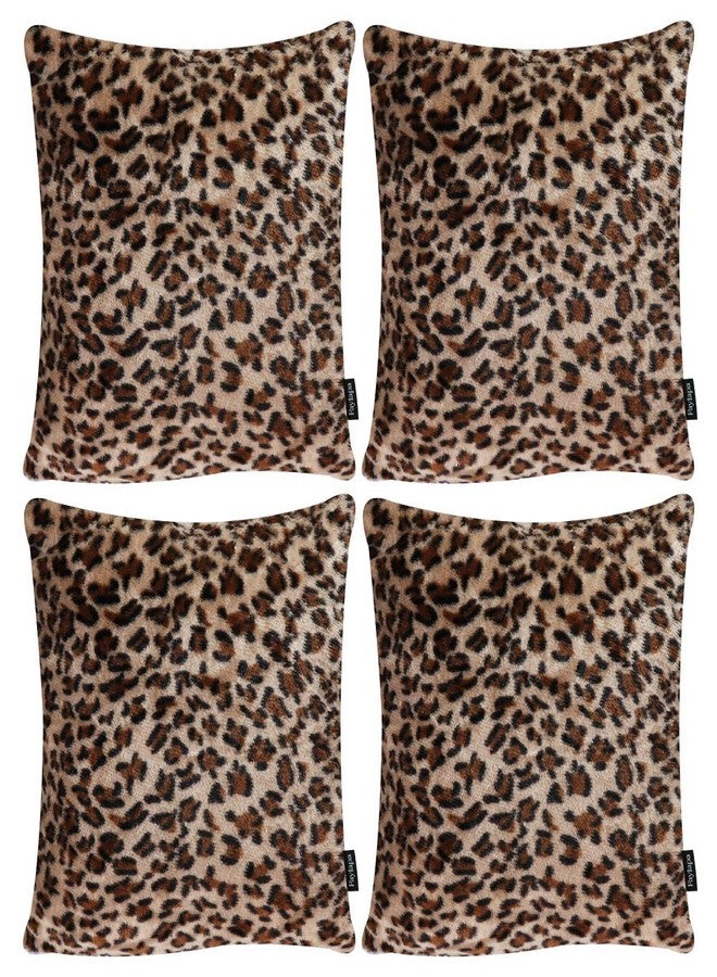 Faylapa 4 Pack Soft Plush Leopard Print Pillow Covers,Animal Theme Print Faux Fur Decorative Throw Pillowcase Home Decor Cushion Cover 18×18 Inches (45×45cm)(Case ONLY) - Image 1