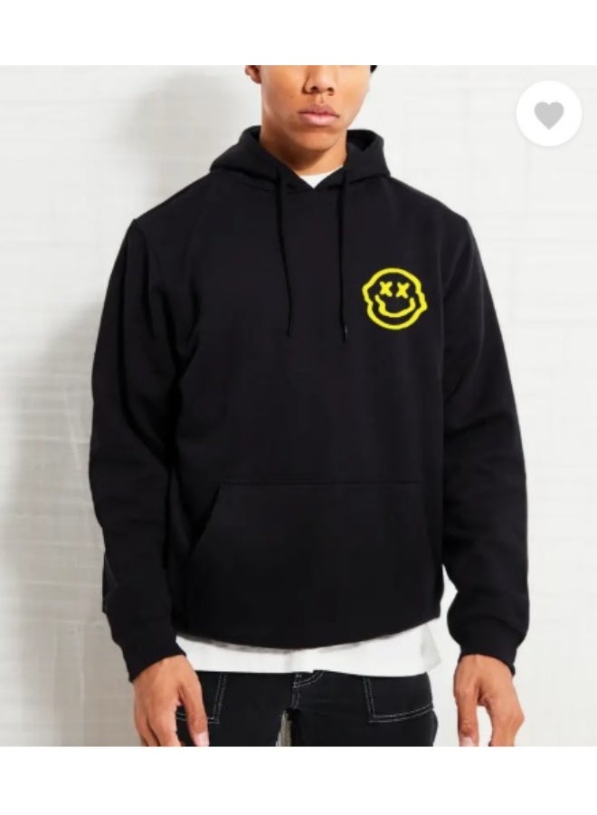 Shein 1pc Tween Boys' Casual Lightning Face Print Pullover Hoodie Sweatshirt, Hooded Sweatshirt Designed For Adventure-Loving Young Souls, Thick Fleece Lining, Autumn/Winter - Image 2