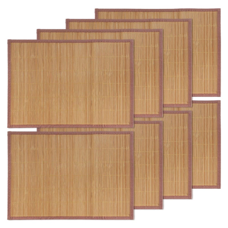 بامبو إم إن Bamboomn Bamboo Slat slat مع حدود النسيج البني - طباعة ألوان صلبة - 18 "" × 13 "" - بني كربنة - 8pc - Image 1