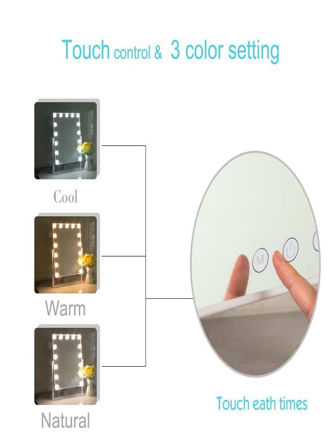 PADOM مرآة زينة بادوم المضيئة - مرآة زينة مكياج على طراز هوليوود مزودة بأضواء وزر لمس، موديل 3 ألوان، مرآة مستحضرات تجميل مزودة بـ 9 و12 و15 و18 قطعة من المصابيح القابلة للتعتيم لطاولة الزينة (15 لمبة) - Image 4
