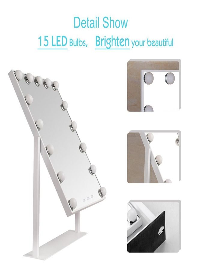 PADOM مرآة زينة بادوم المضيئة - مرآة زينة مكياج على طراز هوليوود مزودة بأضواء وزر لمس، موديل 3 ألوان، مرآة مستحضرات تجميل مزودة بـ 9 و12 و15 و18 قطعة من المصابيح القابلة للتعتيم لطاولة الزينة (15 لمبة) - Image 3