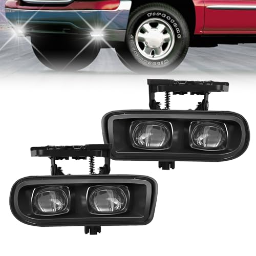 BOXLIGHT مصابيح ضباب LED متوافقة مع 2000 2001 2002 2003 2004 2005 2006 GMC يوكون بيك أب / 1999 2000 2001 2002 GMC سييرا، زوج من مصابيح الضباب مع هيكل وعدسة شفافة - Image 1