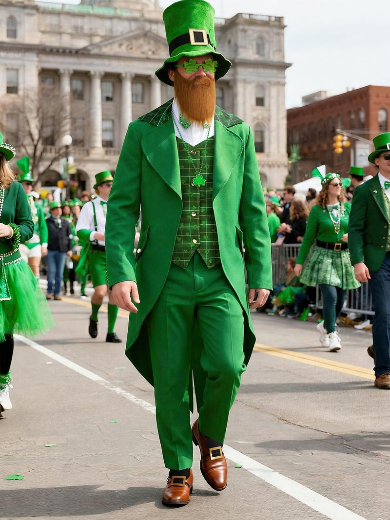 SOMSOC 9 Pieces Men St Patrick's Day Costumes Set Adult Irish Suit Outfit with Clover Hat Glasses for St Patrick's Day Party - Image 5