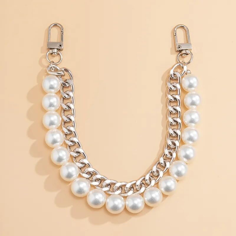 Tia Premium Purse Shoulder Bag Chain Strap Handle Handbag Purse Chain Replacement Purse Clutch Making Decoration DIY Golden Premium Flat Chain with Pearl Chain16in1 Pc - Image 1