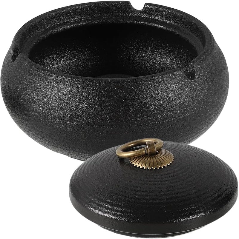 Ceramic Windproof Ashtray with Lid Portable Vintage for Indoor Outdoor Home Office - Image 1