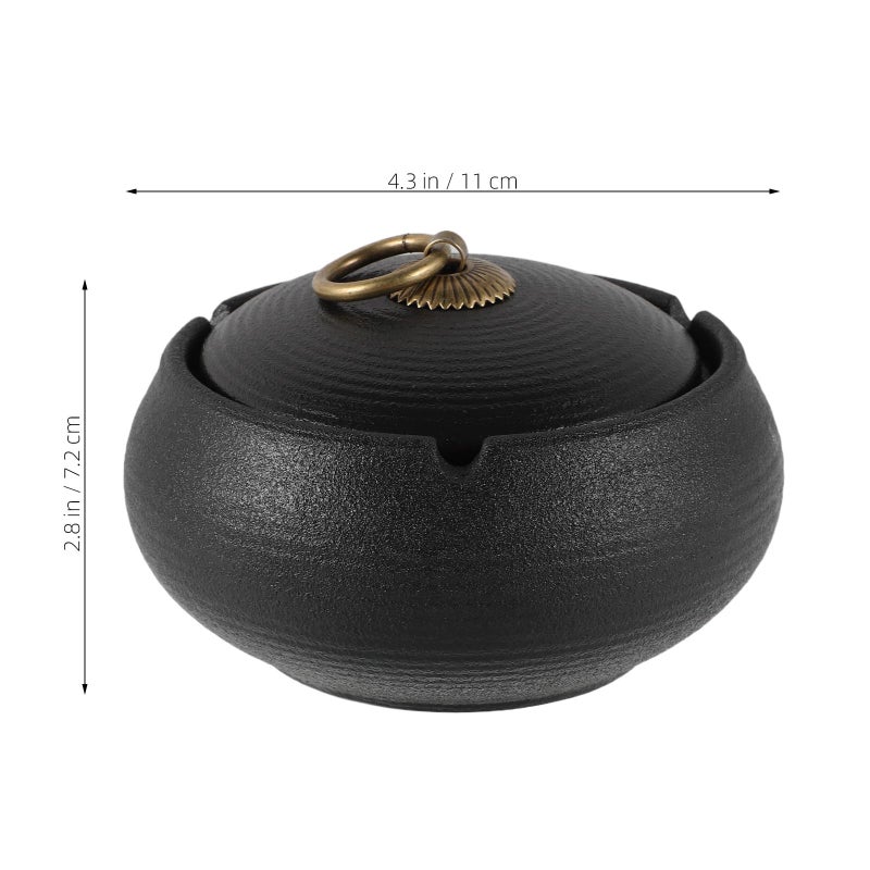 Ceramic Windproof Ashtray with Lid Portable Vintage for Indoor Outdoor Home Office - Image 3