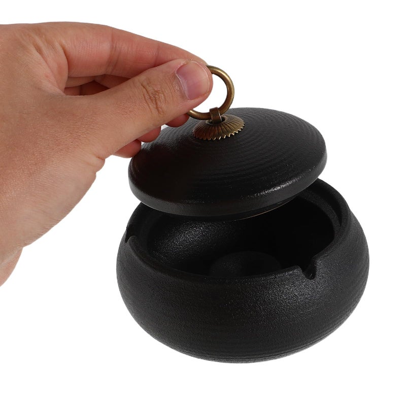 Ceramic Windproof Ashtray with Lid Portable Vintage for Indoor Outdoor Home Office - Image 5