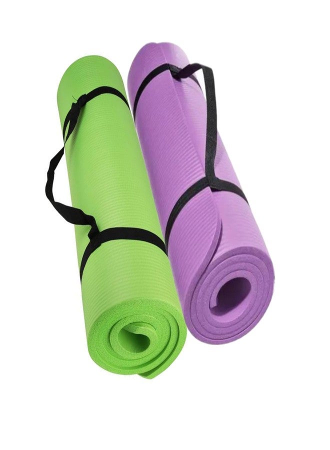 FLY LITE Flylite Deluxe 2 Pc Yoga Mat Combo (Green and Purple) with Easy to Carry Straps, For Couples & Yoga Buddies - Image 1