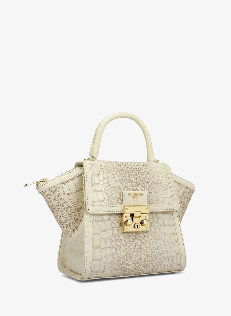 Da Milano Small Croco Leather Satchel - Marshmallow