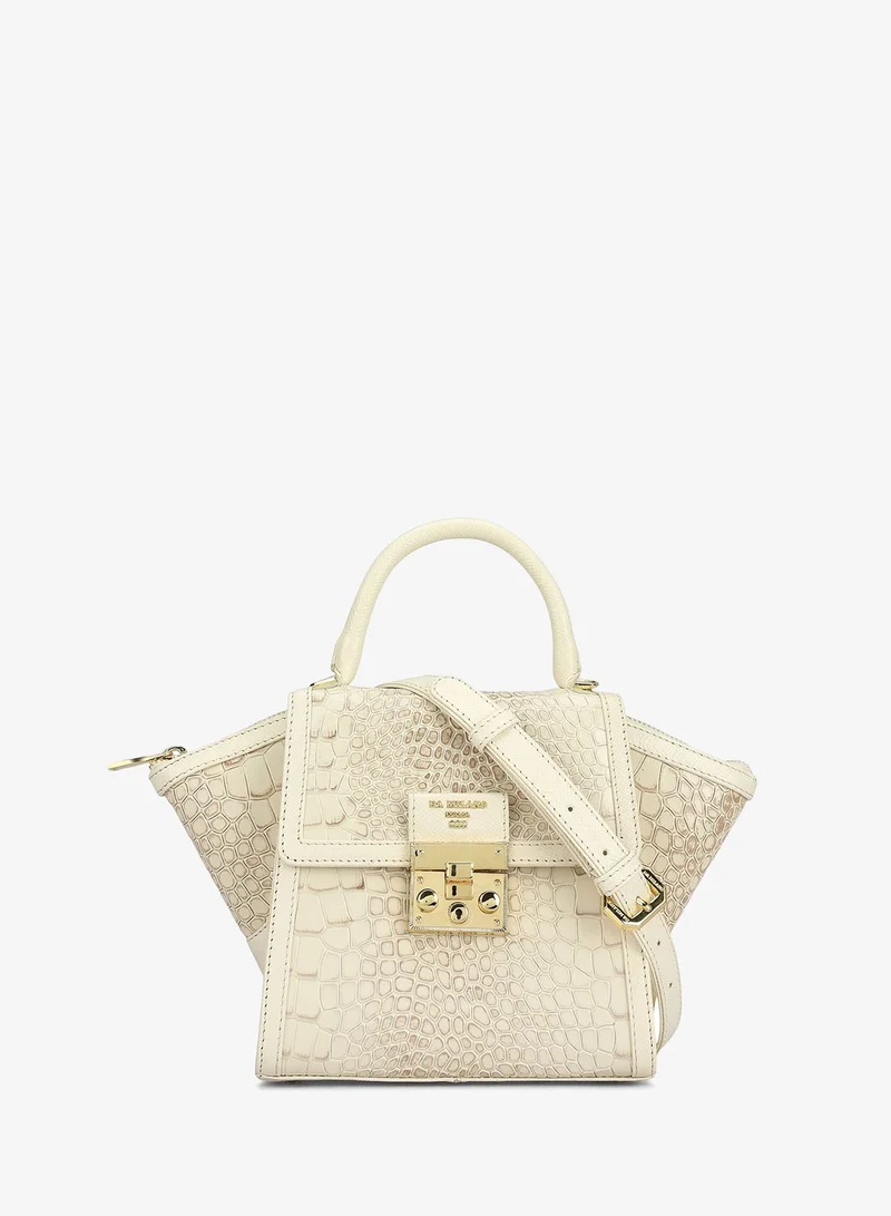 Small Croco Leather Satchel - Marshmallow