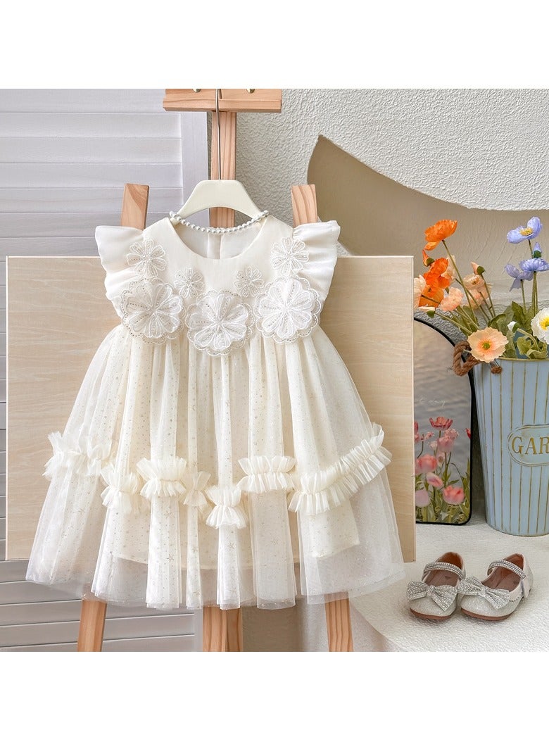 3–4Y Toddler Girl Summer Princess Dress, Floral Embroidered Bodice with Layered Sparkly Tulle Skirt, Sleeveless Elegant Outfit for Birthday, Eid, Wedding, Photoshoot, Fit for Height 110cm  - Image 2