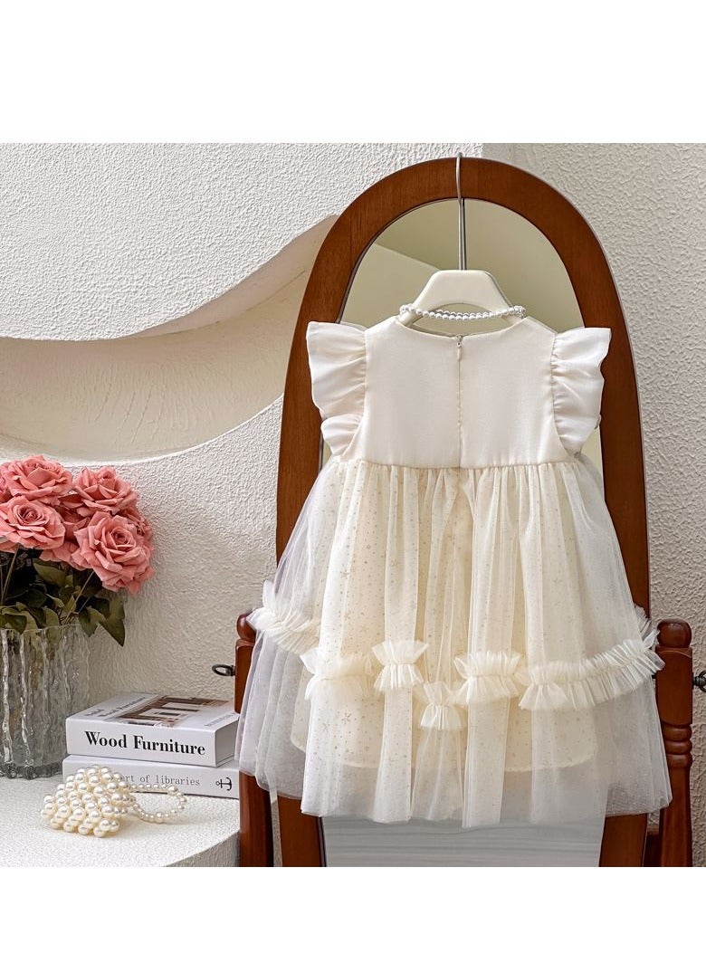 3–4Y Toddler Girl Summer Princess Dress, Floral Embroidered Bodice with Layered Sparkly Tulle Skirt, Sleeveless Elegant Outfit for Birthday, Eid, Wedding, Photoshoot, Fit for Height 110cm  - Image 3