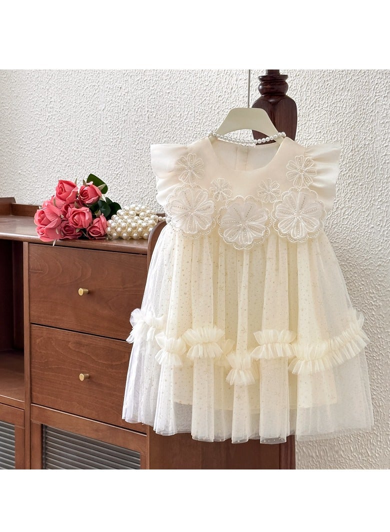 3–4Y Toddler Girl Summer Princess Dress, Floral Embroidered Bodice with Layered Sparkly Tulle Skirt, Sleeveless Elegant Outfit for Birthday, Eid, Wedding, Photoshoot, Fit for Height 110cm  - Image 4