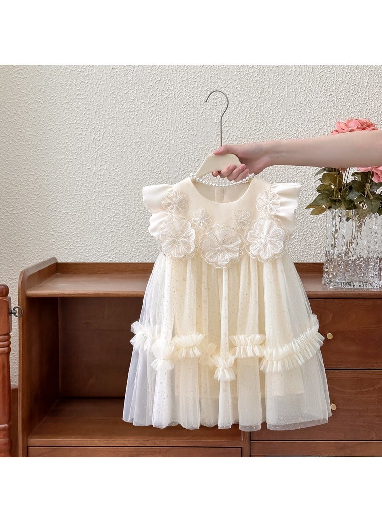3–4Y Toddler Girl Summer Princess Dress, Floral Embroidered Bodice with Layered Sparkly Tulle Skirt, Sleeveless Elegant Outfit for Birthday, Eid, Wedding, Photoshoot, Fit for Height 110cm  - Image 5