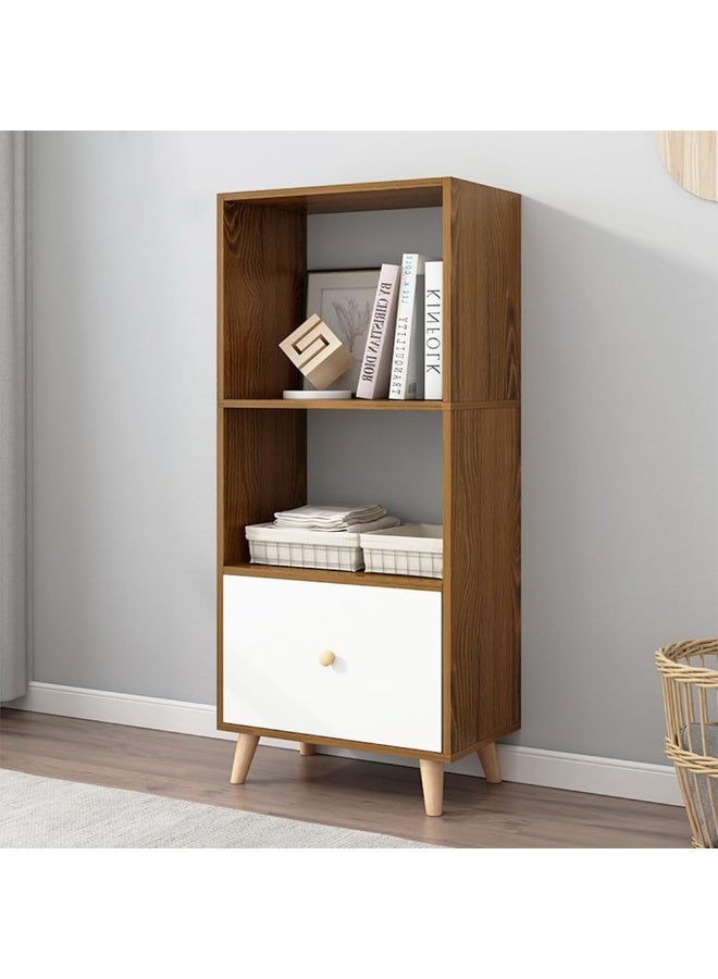 IOTXY Open Shelf Cube Bookcase - 47" Tall Mid-Century Large Bookshelf with Drawer and Deepen Display Storage Cabinet for Home Office, Brown Walnut/White - Image 1