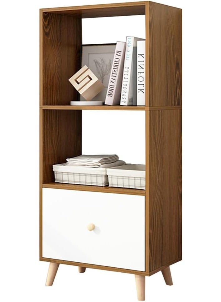 IOTXY Open Shelf Cube Bookcase - 47" Tall Mid-Century Large Bookshelf with Drawer and Deepen Display Storage Cabinet for Home Office, Brown Walnut/White - Image 3