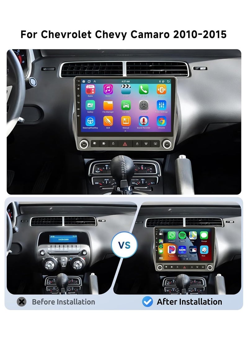 SHEZA STAR - Android Car Stereo for Ford Chevrolet Chevy Camaro 2010-2015 4GB RAM 32GB ROM Support Carplay, Mirror Link Wi-Fi BT, Radio GPS Navigation, 9 Inch IPS Touch Screen with AHD Camera Included - Image 1