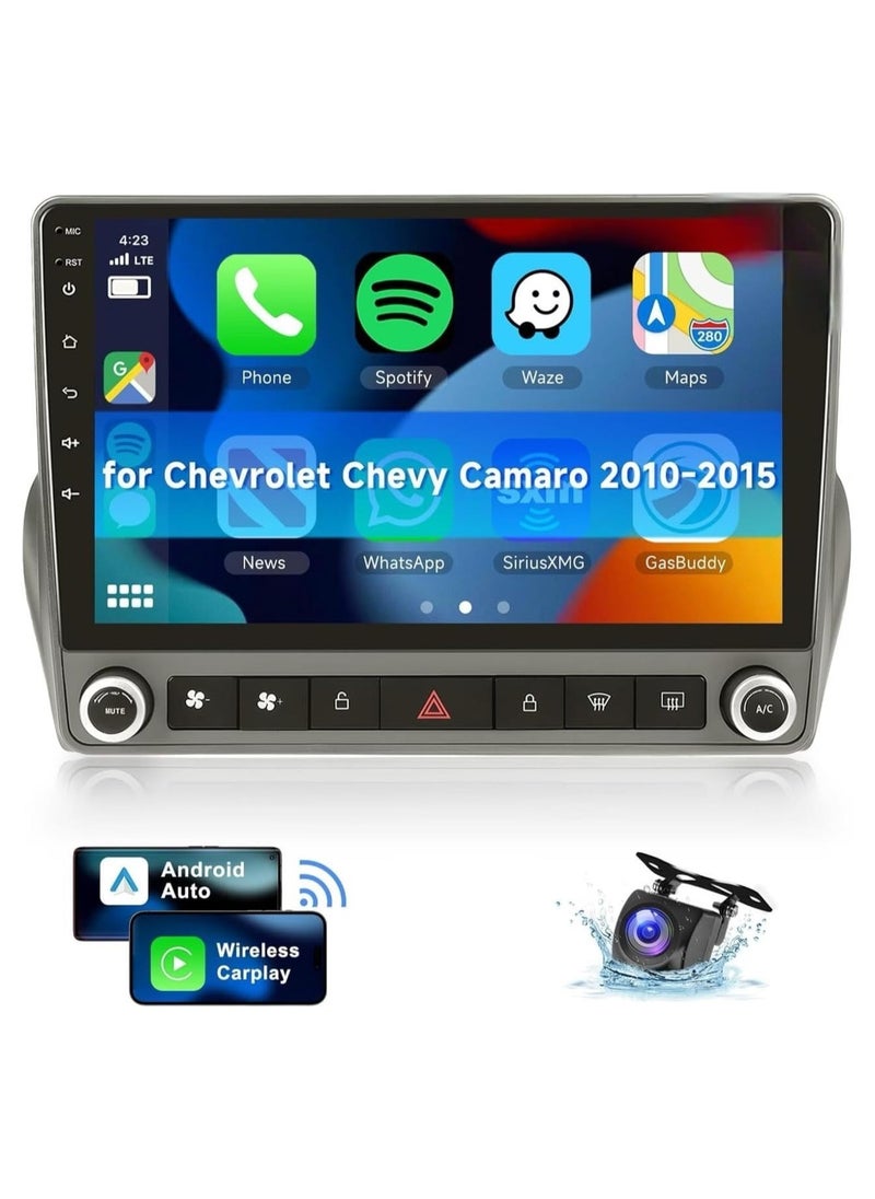 SHEZA STAR - Android Car Stereo for Ford Chevrolet Chevy Camaro 2010-2015 4GB RAM 32GB ROM Support Carplay, Mirror Link Wi-Fi BT, Radio GPS Navigation, 9 Inch IPS Touch Screen with AHD Camera Included - Image 1