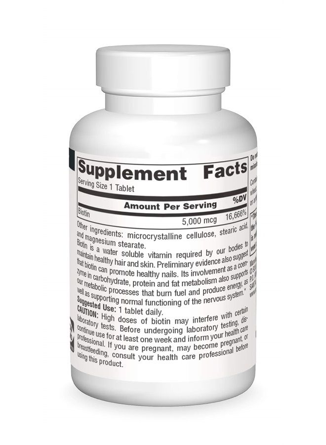 Source Naturals بيوتين 5,000 ميكروغرام - دعم مغذيات فيتامين ب لصحة الشعر والبشرة والأظافر - مكمل بيوتين بقوة قصوى - 120 قرص - Image 3