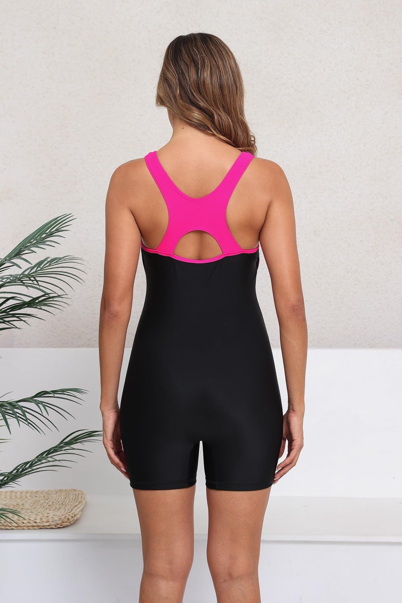 Halcurt Women's Athletic One Piece Swimsuit with Boyshort Racerback Sport Boyleg Bathing Suit Colorful Stripes 2XL - Image 2