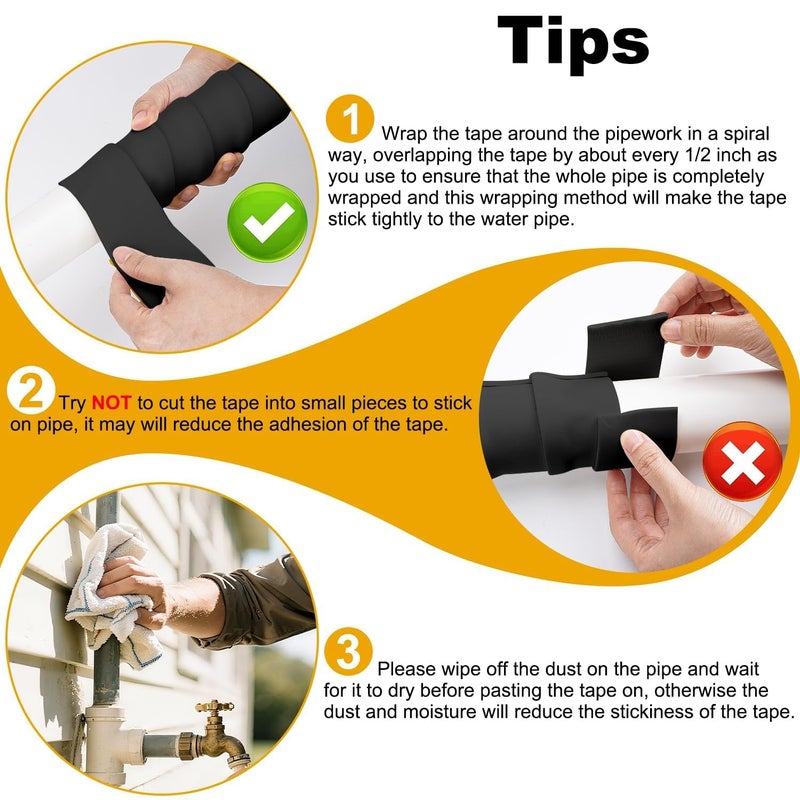 DEMEDO Pipe Insulation Tape, Pipe Wrap Insulation Foam Tape Self Adhesive, Outdoor Water Pipe Insulation Roll for HVAC, AC Line Insulation, 6 inch x 16.5 FT Heat Tape for Water Pipe, Black - Image 2