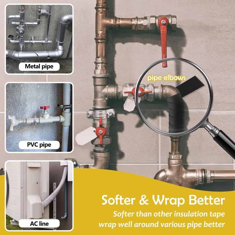 DEMEDO Pipe Insulation Tape, Pipe Wrap Insulation Foam Tape Self Adhesive, Outdoor Water Pipe Insulation Roll for HVAC, AC Line Insulation, 6 inch x 16.5 FT Heat Tape for Water Pipe, Black - Image 4