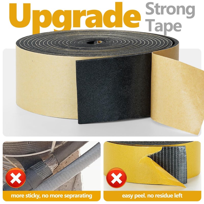 DEMEDO Pipe Insulation Tape, Pipe Wrap Insulation Foam Tape Self Adhesive, Outdoor Water Pipe Insulation Roll for HVAC, AC Line Insulation, 6 inch x 16.5 FT Heat Tape for Water Pipe, Black - Image 3