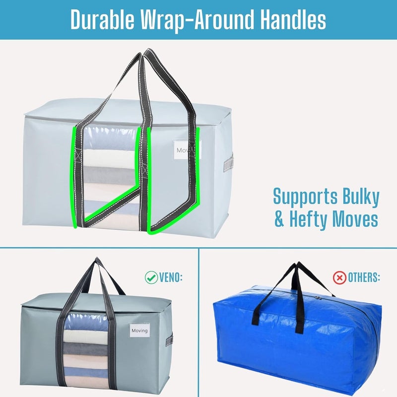 VENO 10-Pack Moving Bags, Moving Supplies, College Packing Storage Bags with Lids, Extra-Large Heavy-Duty Bags with Sturdy Handles and Zipper - Image 2