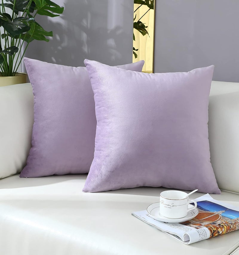 mixeoo Comfy Lavender Kids Throw Pillow Covers Decorative Square Solid Thick Velvet Super Soft Cushion Cases Home Decor for Sofa Couch Living Room Chair, Set of 2, 12 x 12 Inch - Image 2