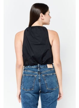 ESPRIT Women Ruffle Neck Sleeveless Solid Tank Top, Black  - Image 2