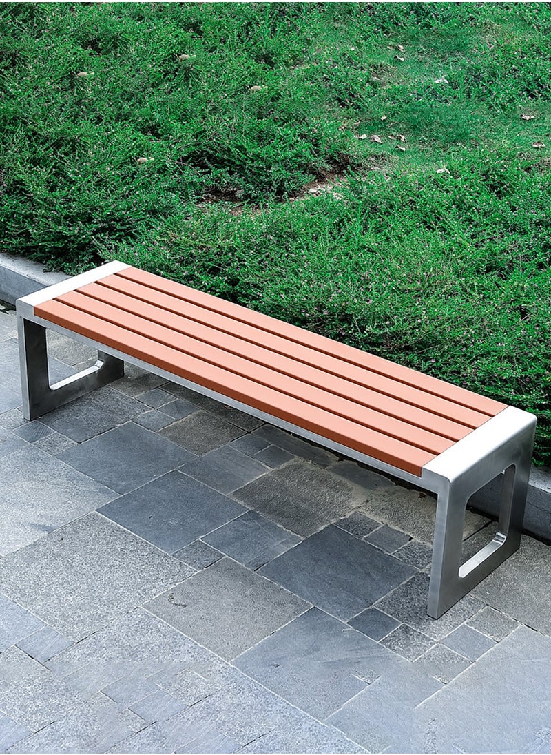 Merry Moments - Outdoor Benches Garden Bench Park Bench Heavy-Duty Metal Bench Stainless Steel Frame Anticorrosive Chair Slats School Hospital Courtyard L180xH45xW42 cm - Image 1