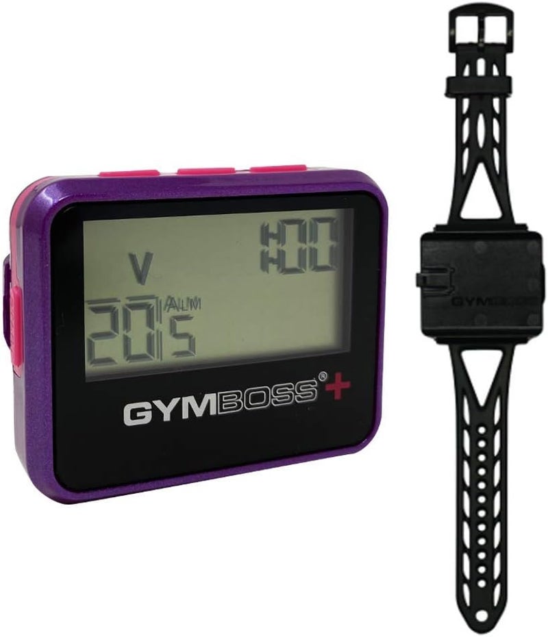 Gymboss مؤقت فترات زائد وساعة توقيت وحزام ساعة - حزمة (بنفسجي/وردي) - Image 1