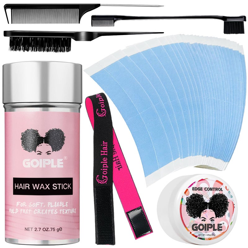 Goiple 40pcs Wig Tape for Wigs Double Sided Waterproof Lace Wigs Adhesive, Tapes Strips for Lace Front Wig Toupee, Hairpiece Wig Tapes Wig Tape for Hair Extension with Wax Stick Edge Control Wax - Image 1