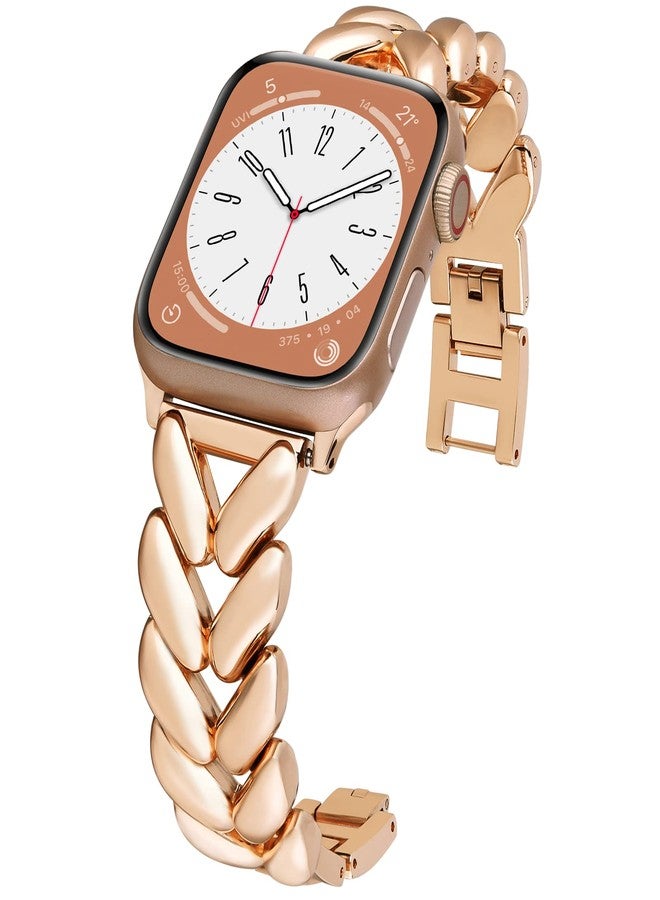 VISOOM سوار فيزوم باللون الوردي الذهبي متوافق مع سلسلة SE 2/9/8 من ساعة آبل 41mm/40mm/38mm سلسلة 7/SE للنساء سوار فاخر أنيق مجوهرات معدنية بديل لحزام ساعة iWatch سلسلة 6/5/4/3/2/1 - Image 3