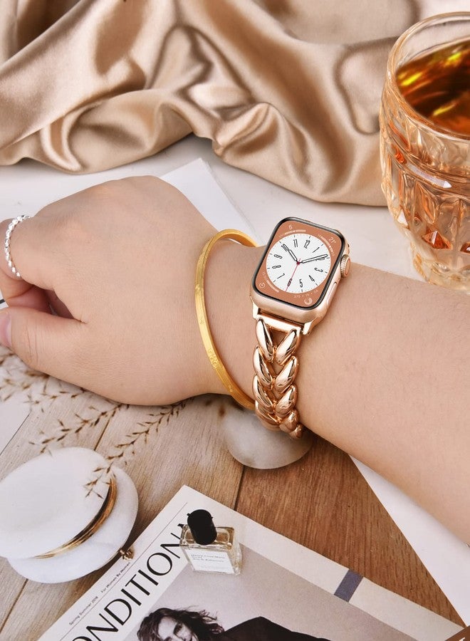 VISOOM سوار فيزوم باللون الوردي الذهبي متوافق مع سلسلة SE 2/9/8 من ساعة آبل 41mm/40mm/38mm سلسلة 7/SE للنساء سوار فاخر أنيق مجوهرات معدنية بديل لحزام ساعة iWatch سلسلة 6/5/4/3/2/1 - Image 2