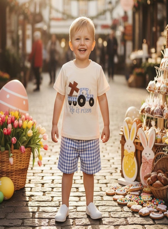 Nyapruwe Toddler Boy Easter Outfit Little Boys Bunny Clothes Short Sleeve Shirt Shorts Set Spring Summer 2Pcs Clothing (Apricot-Tops 95% cotton, 5% elastane, 2-3T) - Image 2