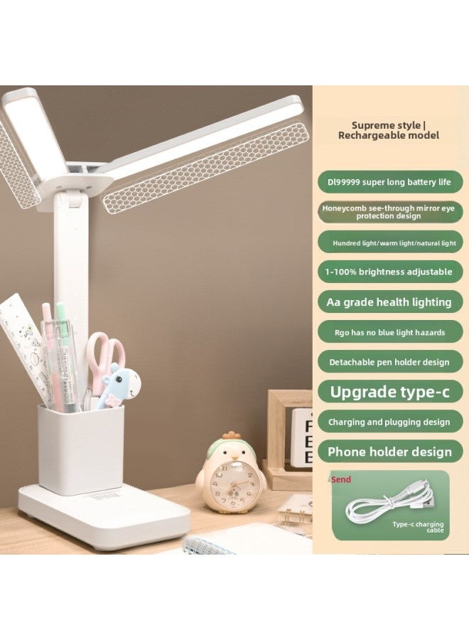Usb Rechargeable Touch Control Led Desk Lamp Eye Protection For Reading Studying In Bedroom Specialized Reading Lamp-Color:Double Head Charging Paragraph [three Color Temperature Pen] Line - Image 1
