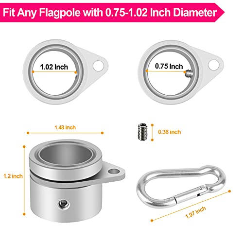 BONWIN 1" Flag Pole Rings, 2 Pcs Anti Wrap Flag Pole Clips Swivels, 360° Rotating Flagpole Flag Mounting Rings, Aluminum Alloy Spinning Flag Pole Kit Parts for 0.75-1.02" Diameter (1 Inch, Silver) - Image 5