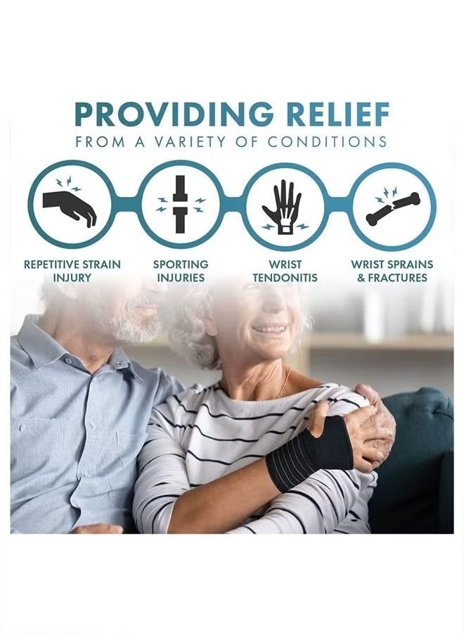 2 قطعة دعامة يد المعصم دعم مرن مع حزام قابل للتعديل مثالي لتخفيف التهاب الأوتار الرسغي أو الالتواء أو الإصابة أو الرياضة لا تستخدم قضيبا معدنيا دون تثبيط المرونة اليسار الأيمن الأسود - Image 5