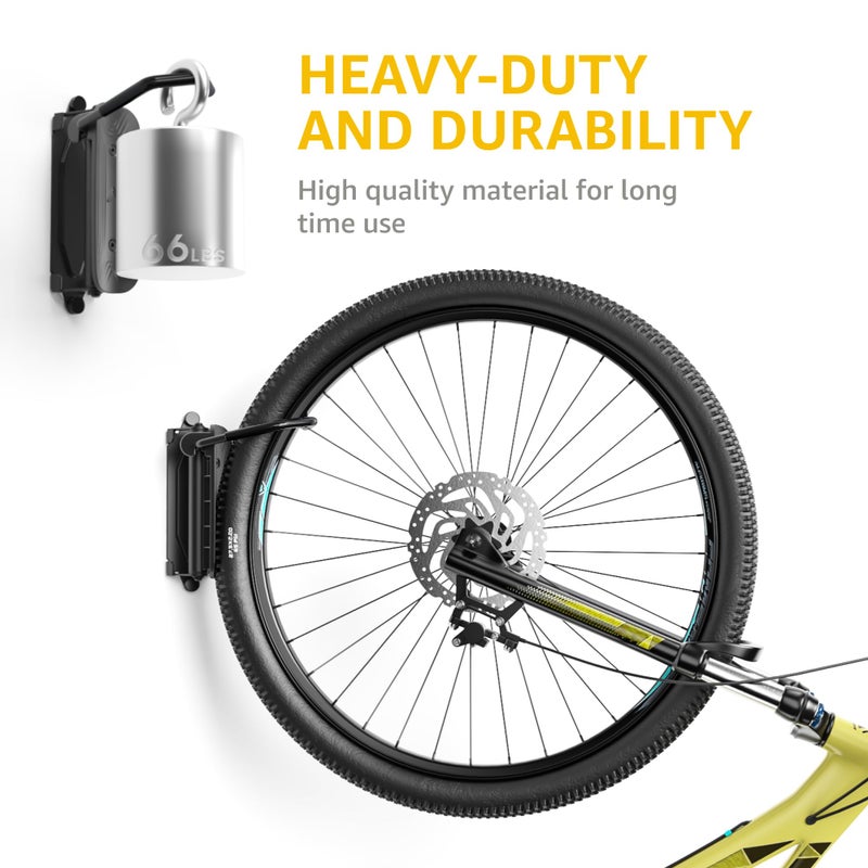 monTEK Swivel Bike Wall Mount, Bike Hangers for Garage, Space-Saving Vertical Bike Rack, Sturdy Bike Storage Rack Holds Up to 66lbs, Easy to Install, 2 Pack - Image 4