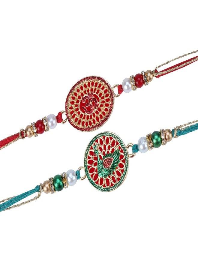 Kaameri Bazaar للرجال راكشا باندان راخي للأخ - مجموعة من 2 راخ للأخ مع حزمة رولي - أم وطاووس راخي - Image 1