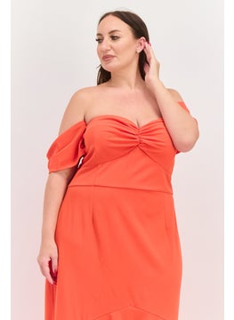 Women Plus Size Plain Maxi Dress, Orange