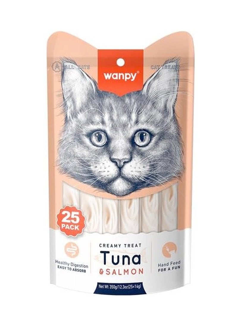 Wanpy Creamy Lickable Cat Treats with Tuna & Salmon (14g x 25pc) 
