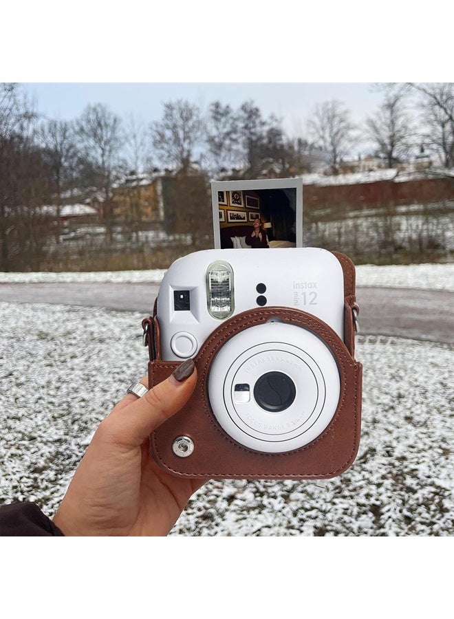 wogozan Protective Case for Fujifilm Instax Mini 12 Instant Camera - Premium Leather Bag Cover with Mini Photo Album and Removable & Adjustable Strap - Brown 