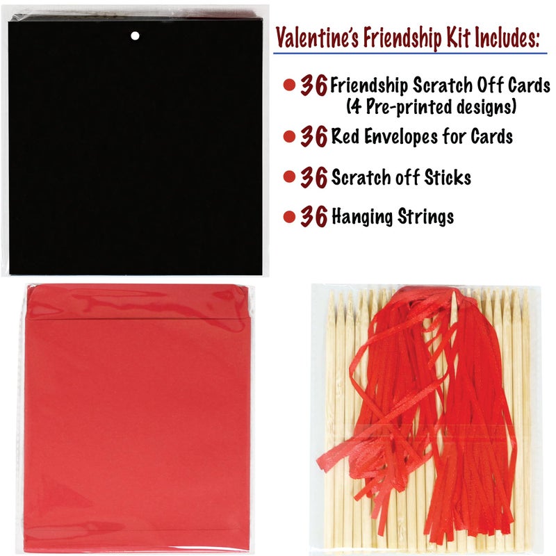 BASHOUT Valentines Scratch Off Cards | 36 Cards, 4 Designs Valentines Set | 5â€ x 5â€ Pre Designed Friendship Exchange Cards | Classroom Party Valentines Gifts | Envelopes, Strings, Sticks Included - Image 3