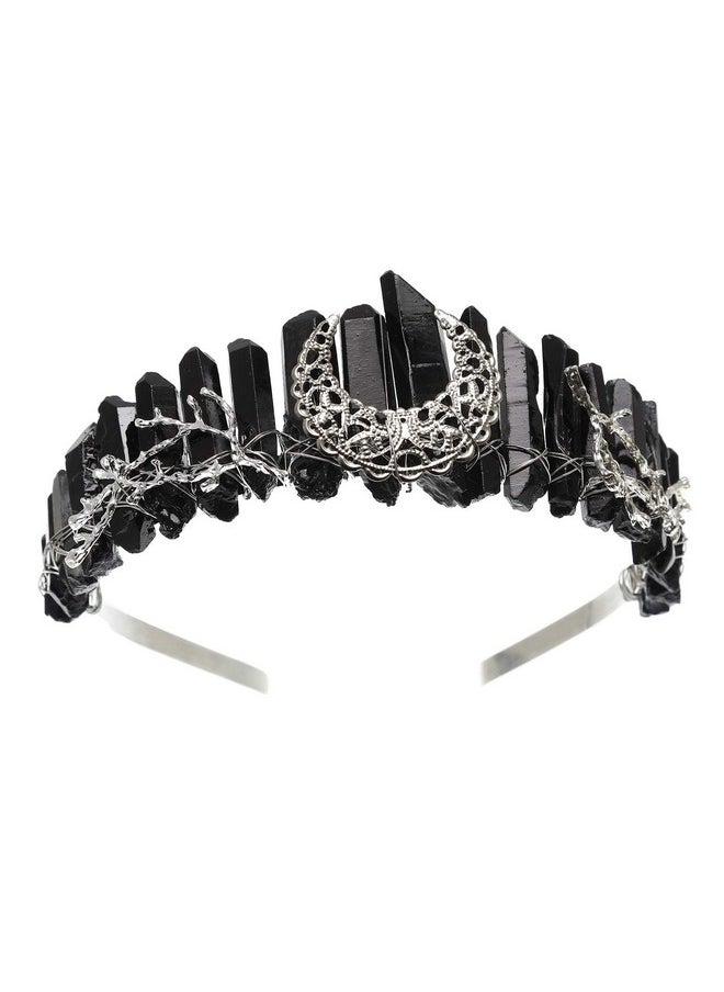 HAIMEIKANG Raw Crystal Quartz Crown Headband Haimeikang Handmade Tiara Natural Stone Headband For Woman Wedding And Parties (Black2)  - Image 1