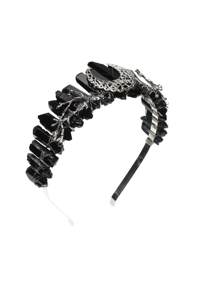 HAIMEIKANG Raw Crystal Quartz Crown Headband Haimeikang Handmade Tiara Natural Stone Headband For Woman Wedding And Parties (Black2)  - Image 2
